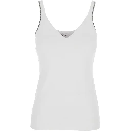 white Top with V-neck and Monile details on the edges in cotton for women