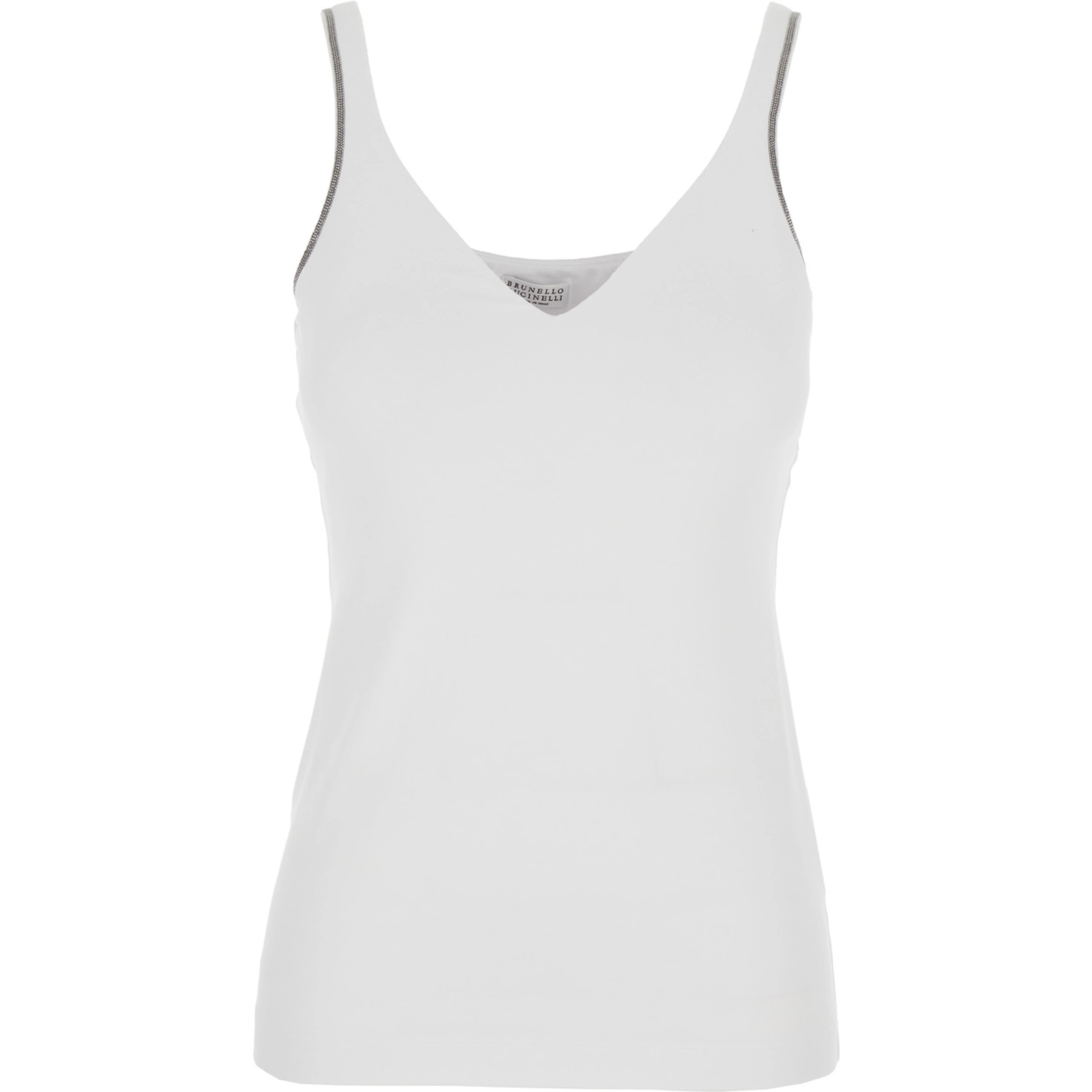 white Top with V-neck and Monile details on the edges in cotton for women