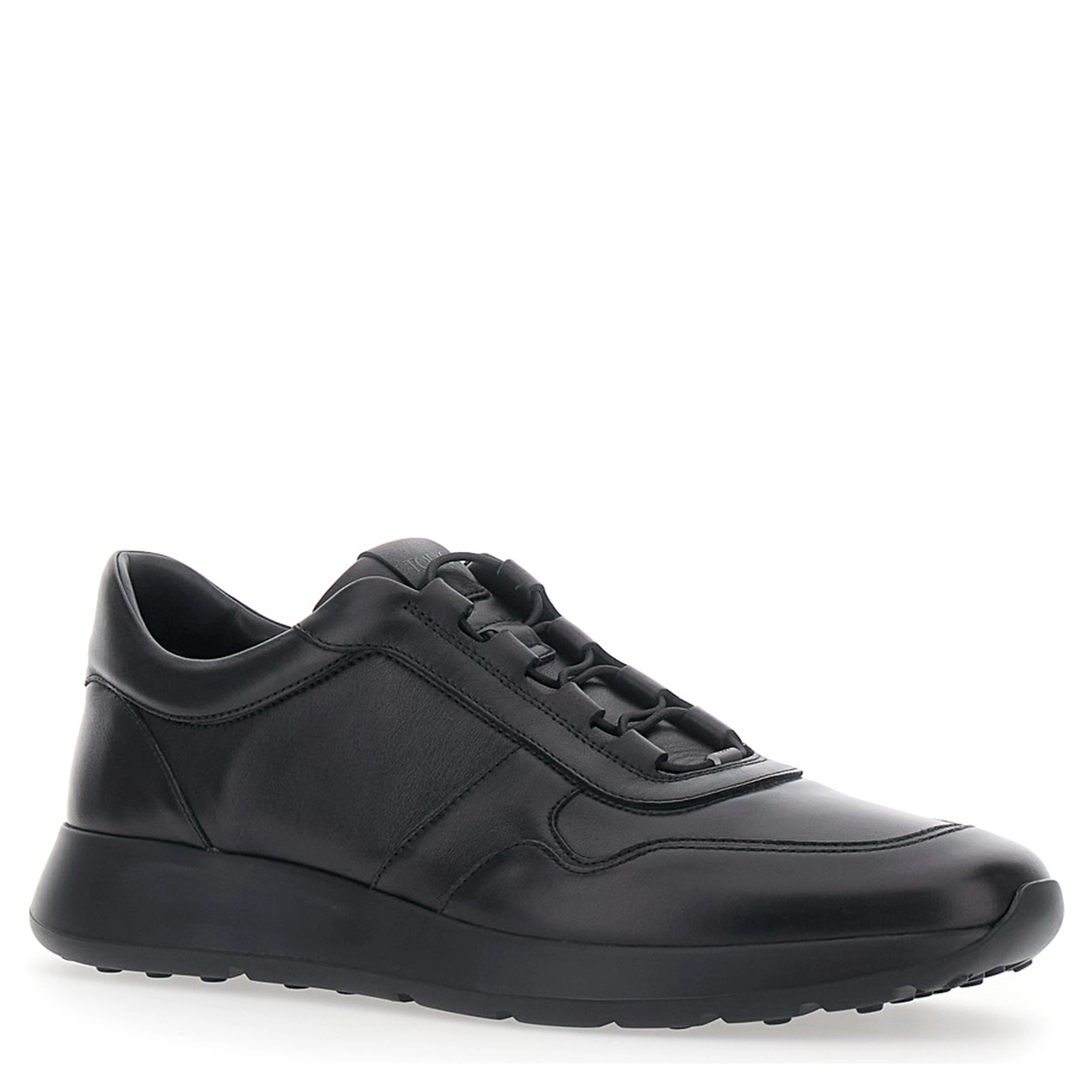 Red Dot Black Low Top Sneakers with Red Dot Detail on the Heel and Logo Lettering on the Tongue in Leather for Men
