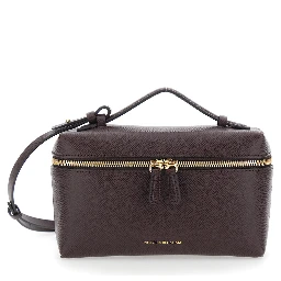 Bordeaux Crossbody bag with logo lettering on the front and adjustable and removable strap in leather for women