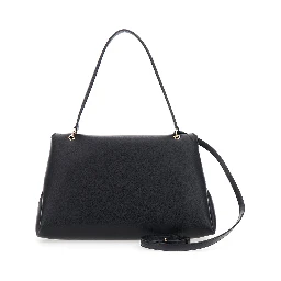 Black Shoulder bag with adjustable strap and Gancini buckle closure in leather for women