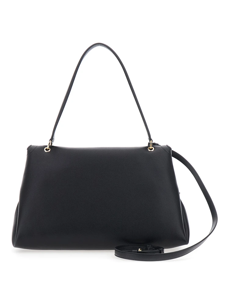 Black Shoulder bag with adjustable strap and Gancini buckle closure in leather for women alternative