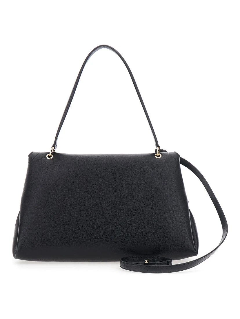 Black Shoulder bag with adjustable strap and Gancini buckle closure in leather for women