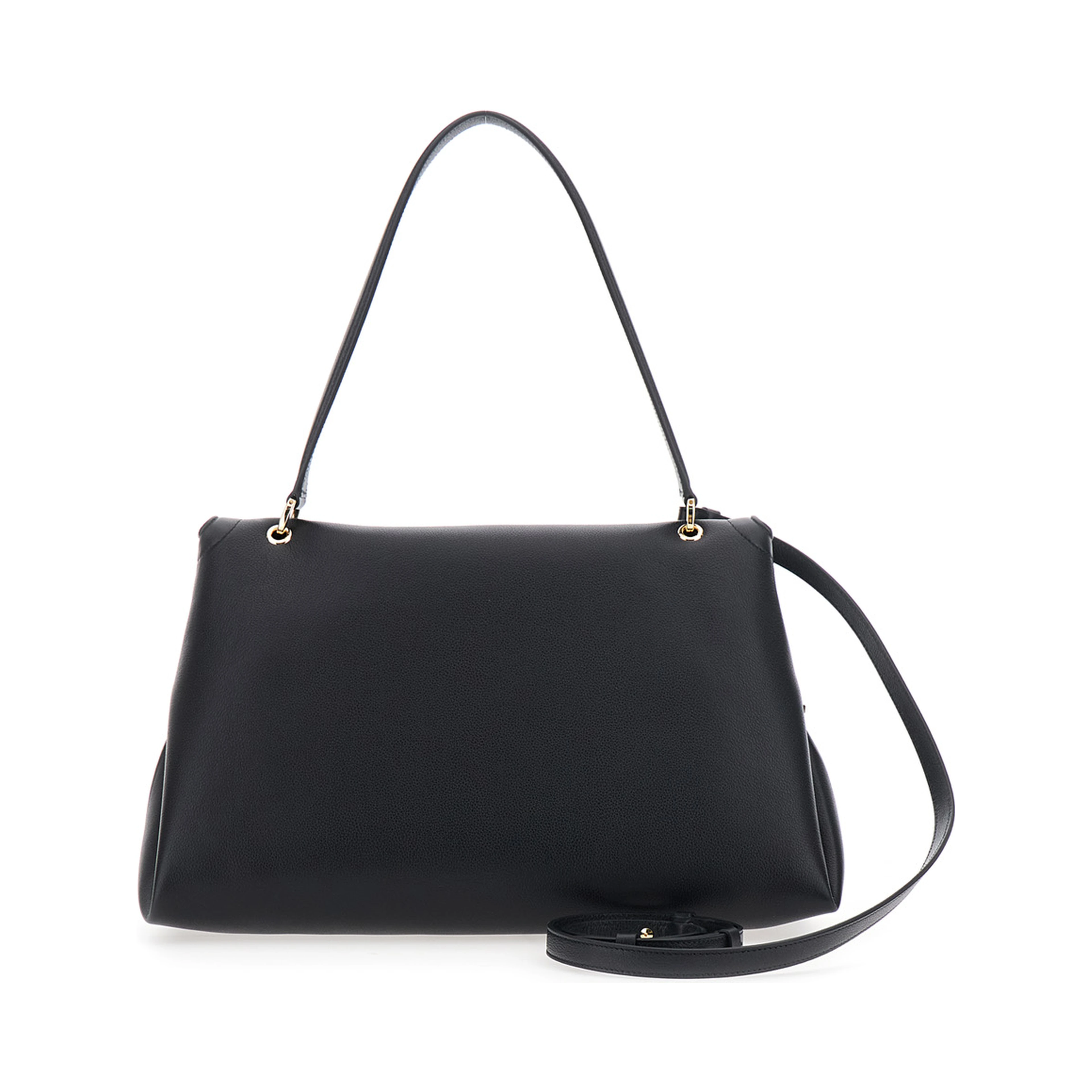 Black Shoulder bag with adjustable strap and Gancini buckle closure in leather for women