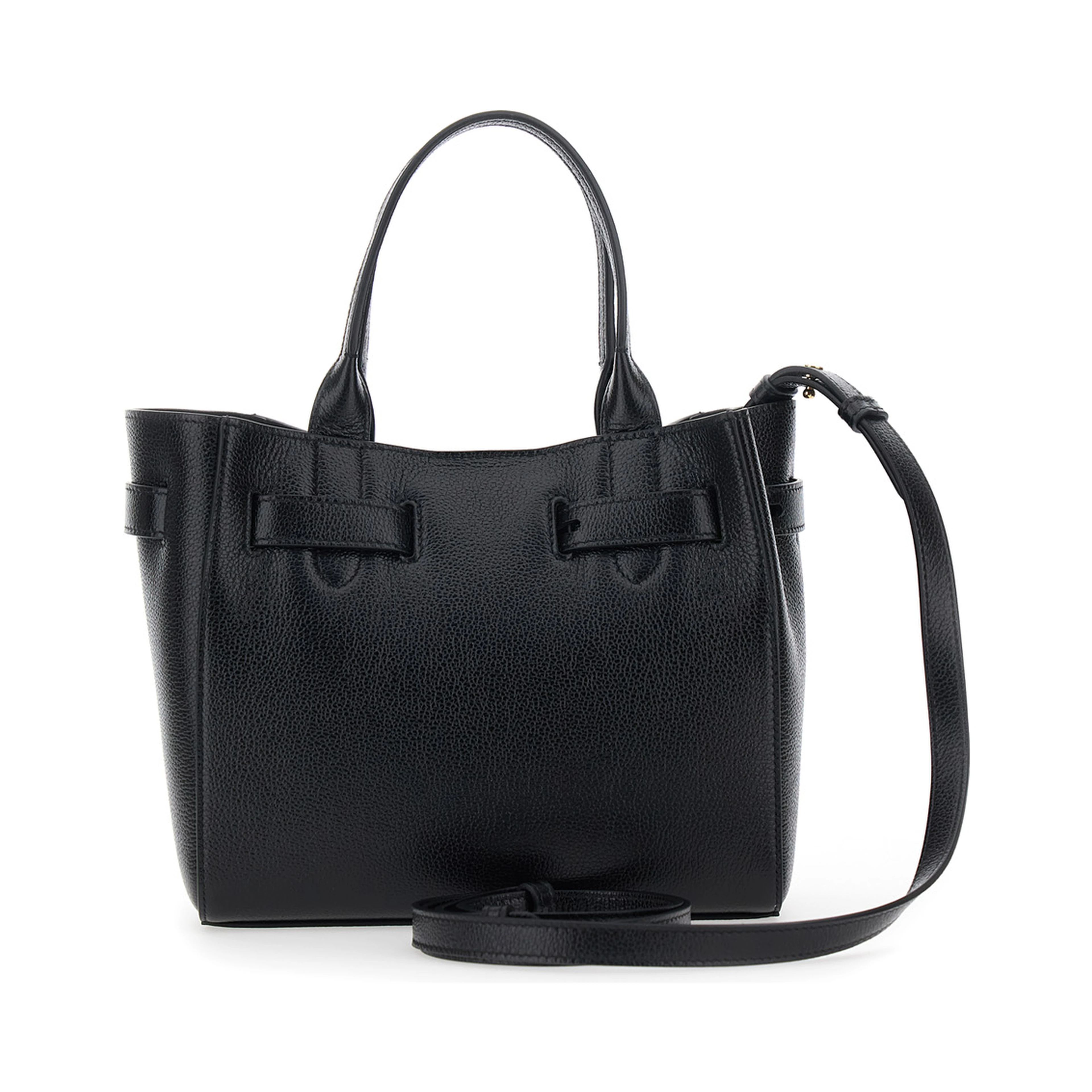 Handbag Audrey Piccola with Adjustable Strap and Logo Lettering on the Front in Grained Black Leather for Women