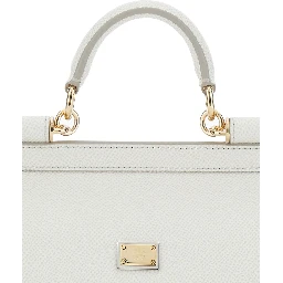 Sicily White Handbag with Adjustable and Removable Shoulder Strap and Logo Plate on the Front in Leather for Women