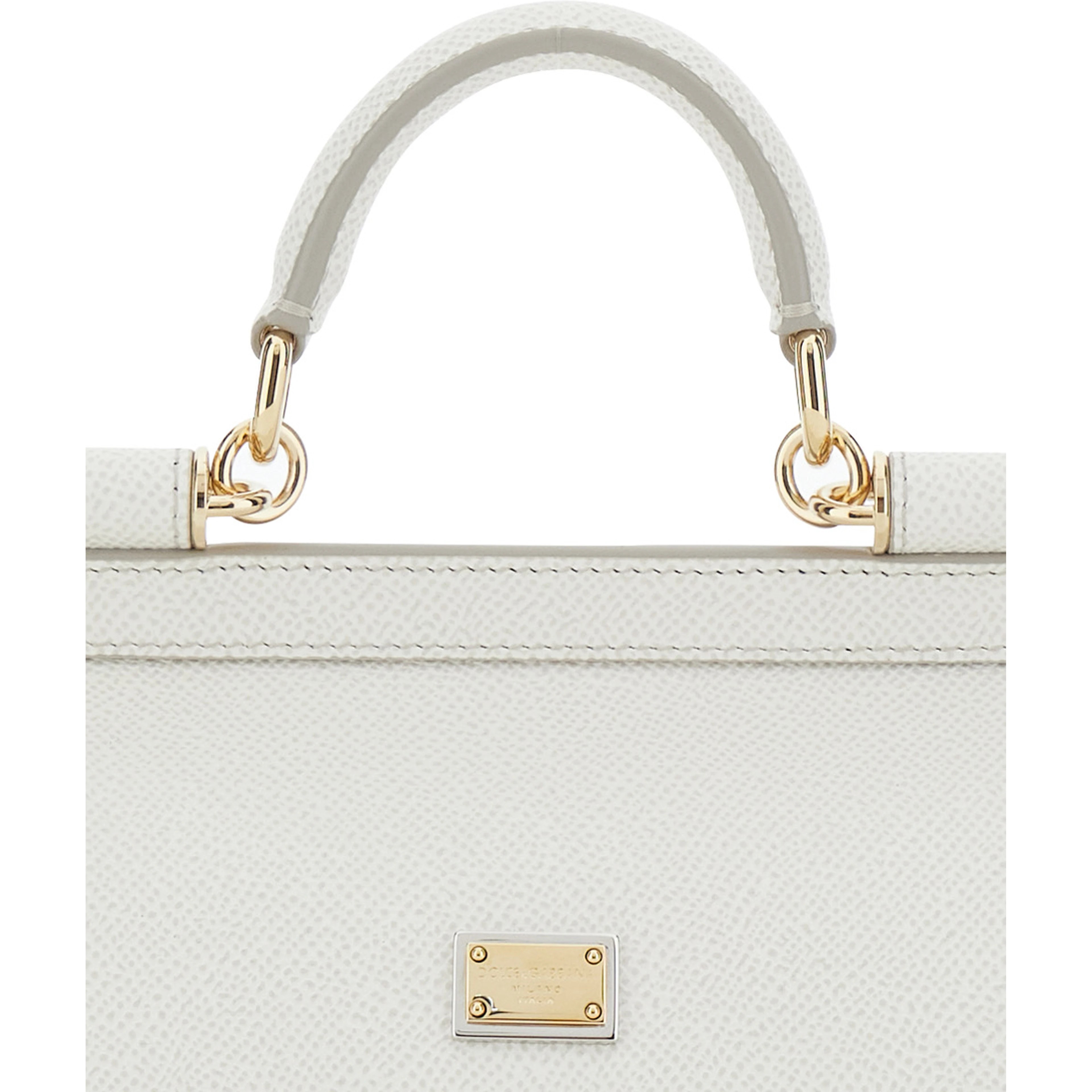 Sicily White Handbag with Adjustable and Removable Shoulder Strap and Logo Plate on the Front in Leather for Women