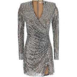 silver colored Dress with draping and applied jewels all-over in Tech Fabric Women
