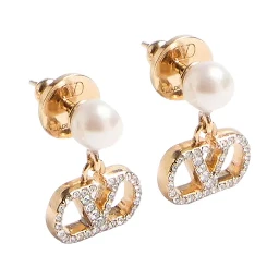 metallic colored Earrings with pearls and rhinestones applied in bronze for women