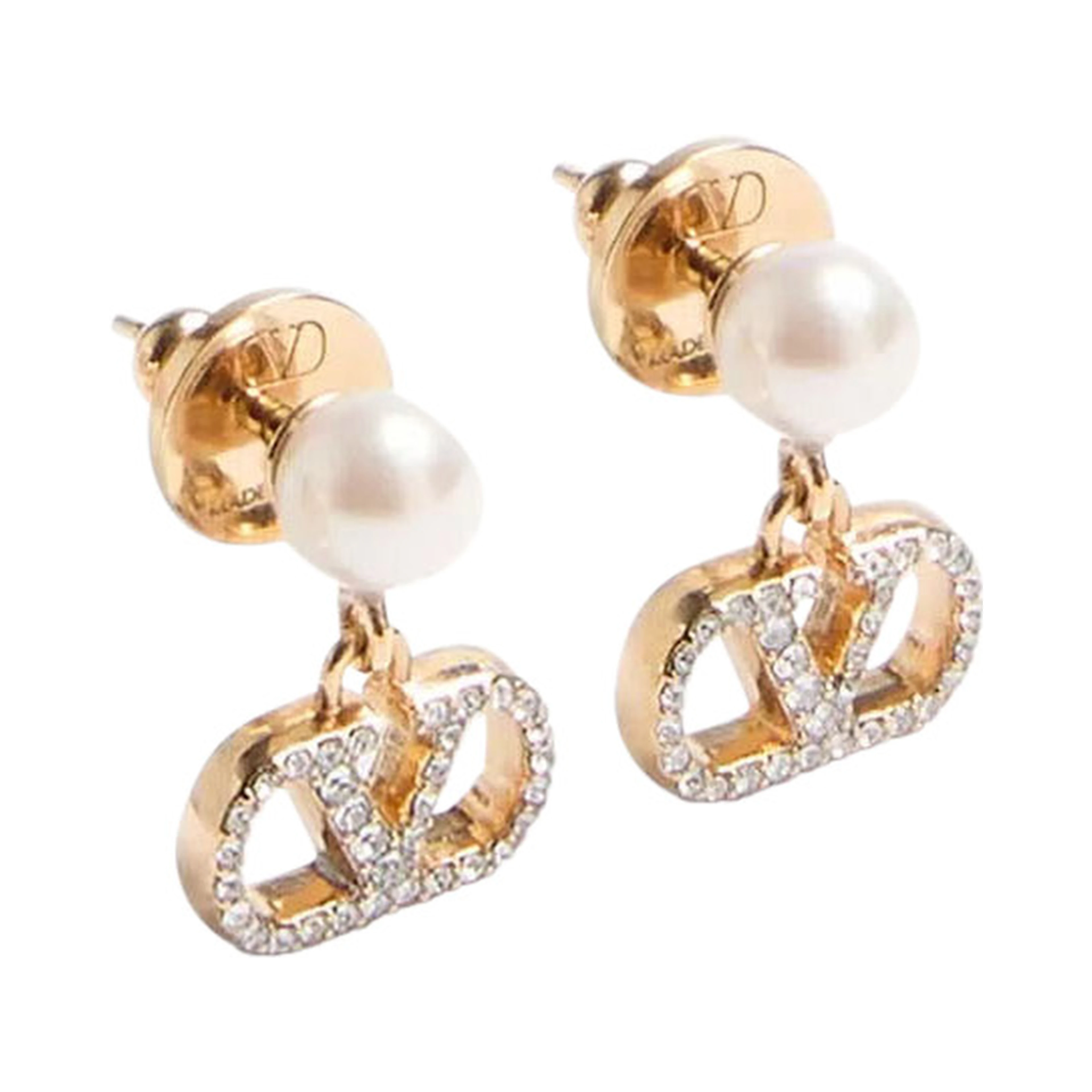 metallic colored Earrings with pearls and rhinestones applied in bronze for women