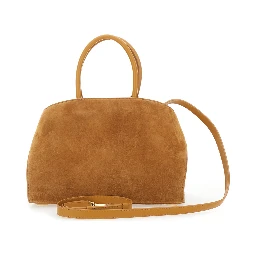 Handbag Hug Small with Logo and Gancini Buckles on the Front in Suede Beige Woman