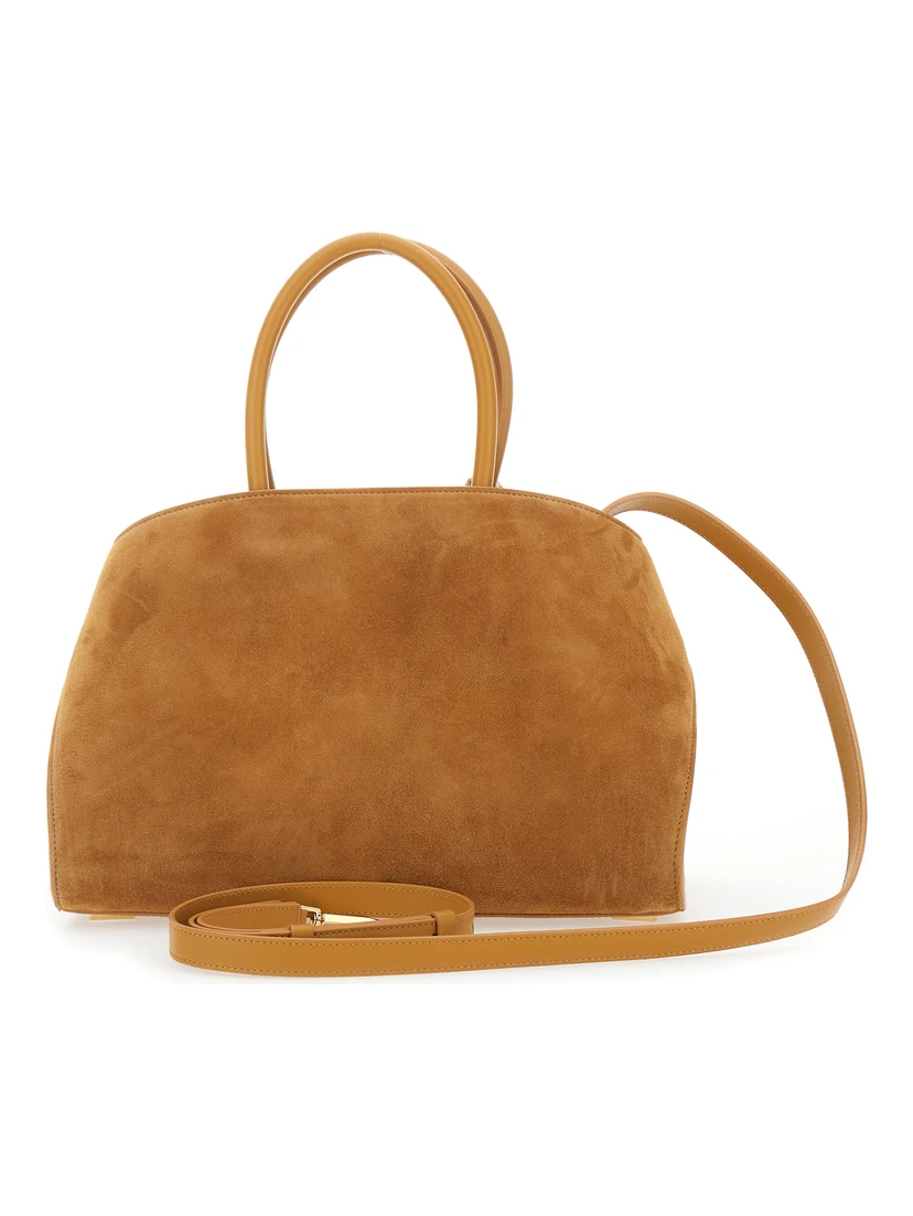 Handbag Hug Small with Logo and Gancini Buckles on the Front in Suede Beige Woman