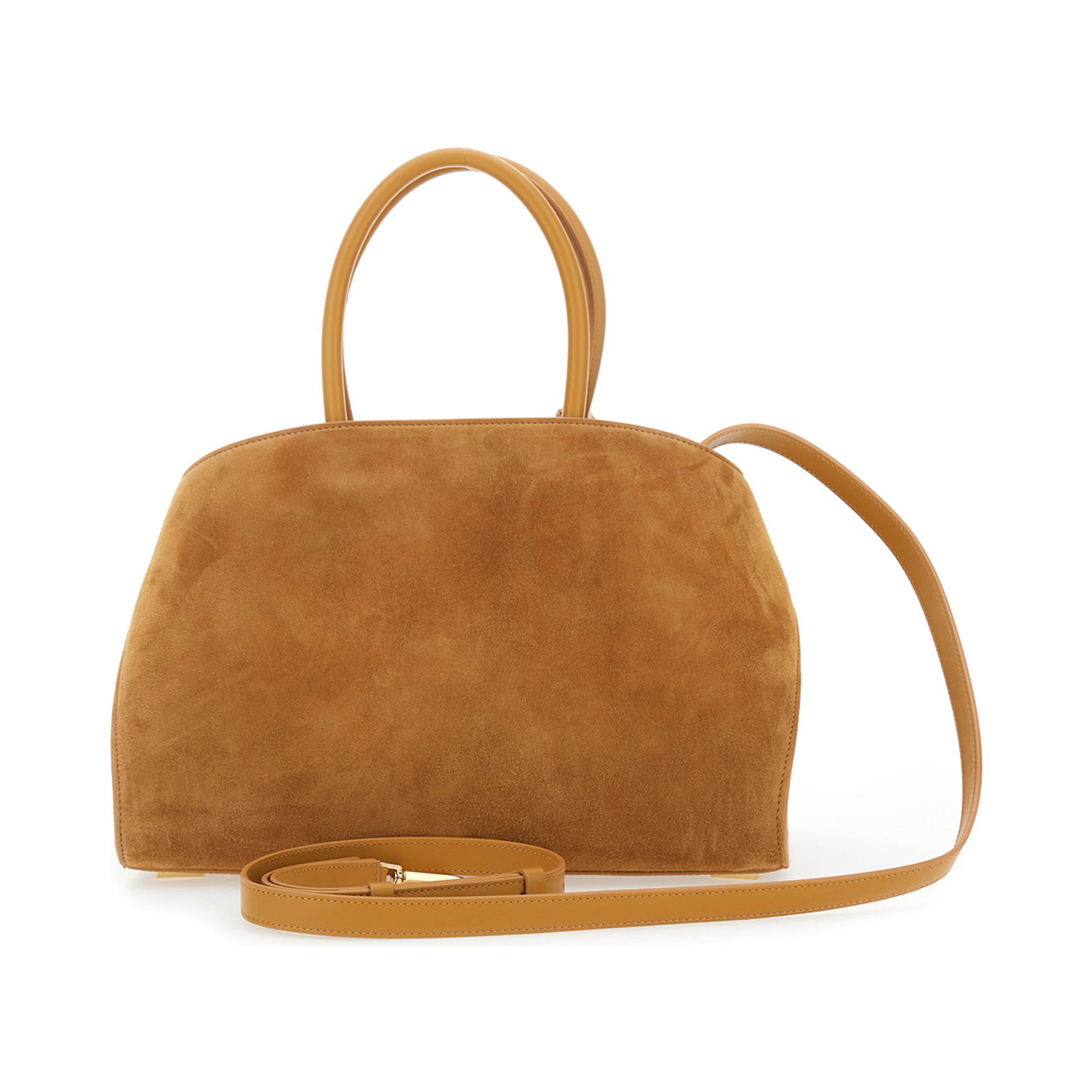 Handbag Hug Small with Logo and Gancini Buckles on the Front in Suede Beige Woman