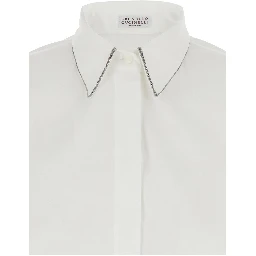 Shirt with Pointed Collar and Monile detail White Women