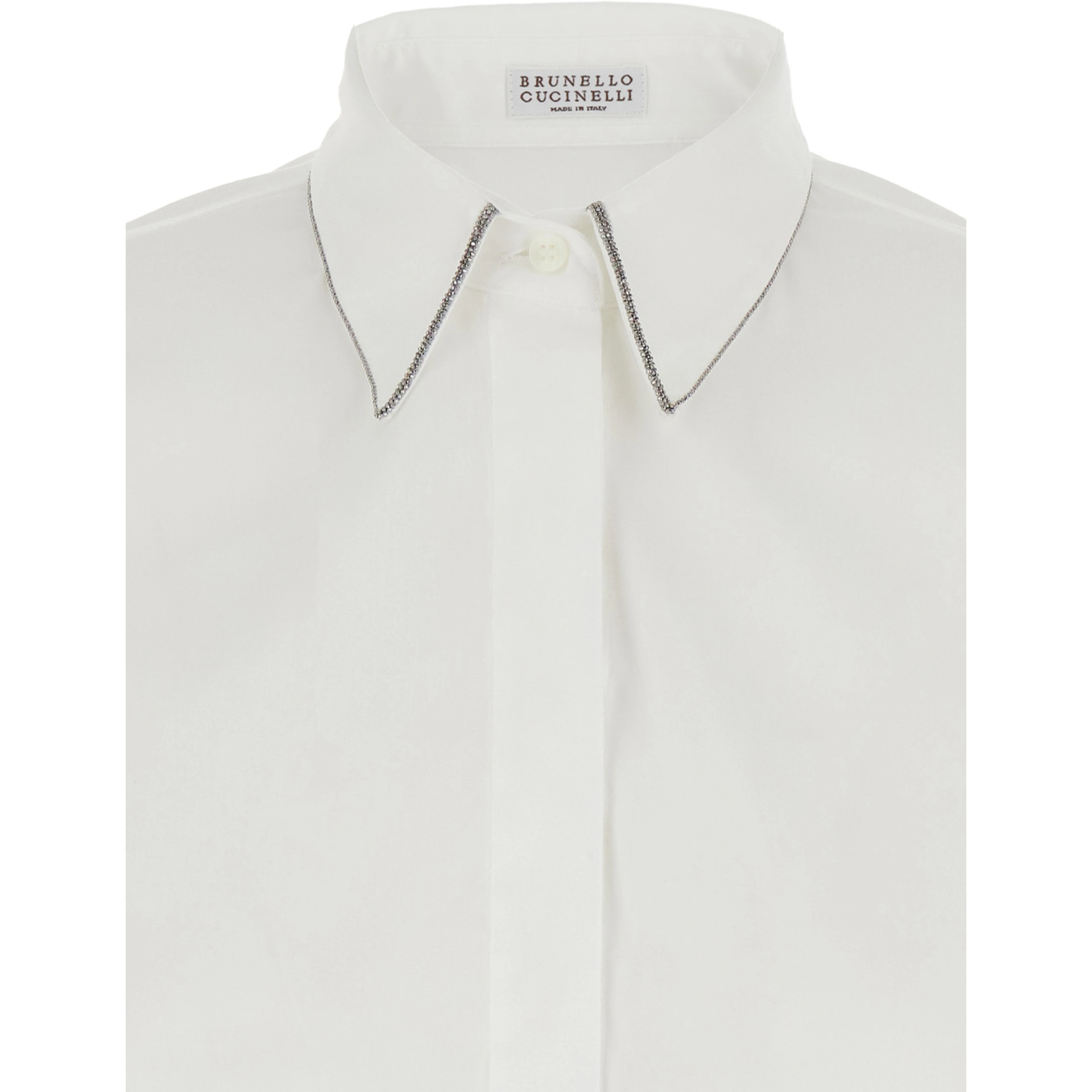 Shirt with Pointed Collar and Monile detail White Women