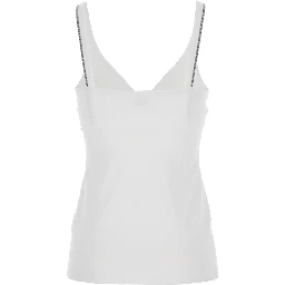white Top with V-neck and Monile details on the edges in cotton for women