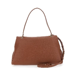 Brown Shoulder Bag with Gancini Buckle and Adjustable, Removable Shoulder Strap in Leather for Women