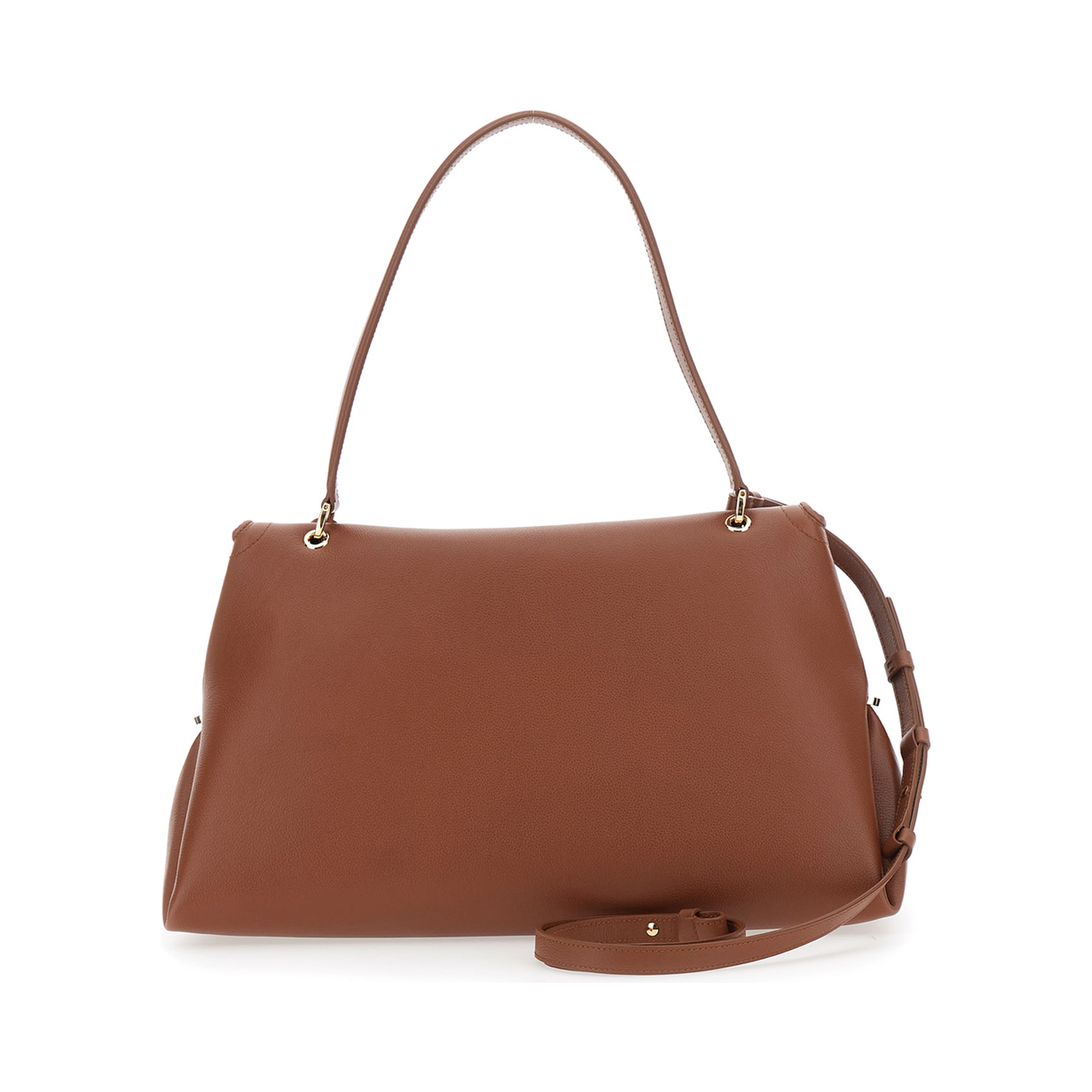 Brown Shoulder Bag with Gancini Buckle and Adjustable, Removable Shoulder Strap in Leather for Women