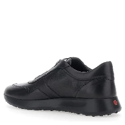 Red Dot Black Low Top Sneakers with Red Dot Detail on the Heel and Logo Lettering on the Tongue in Leather for Men