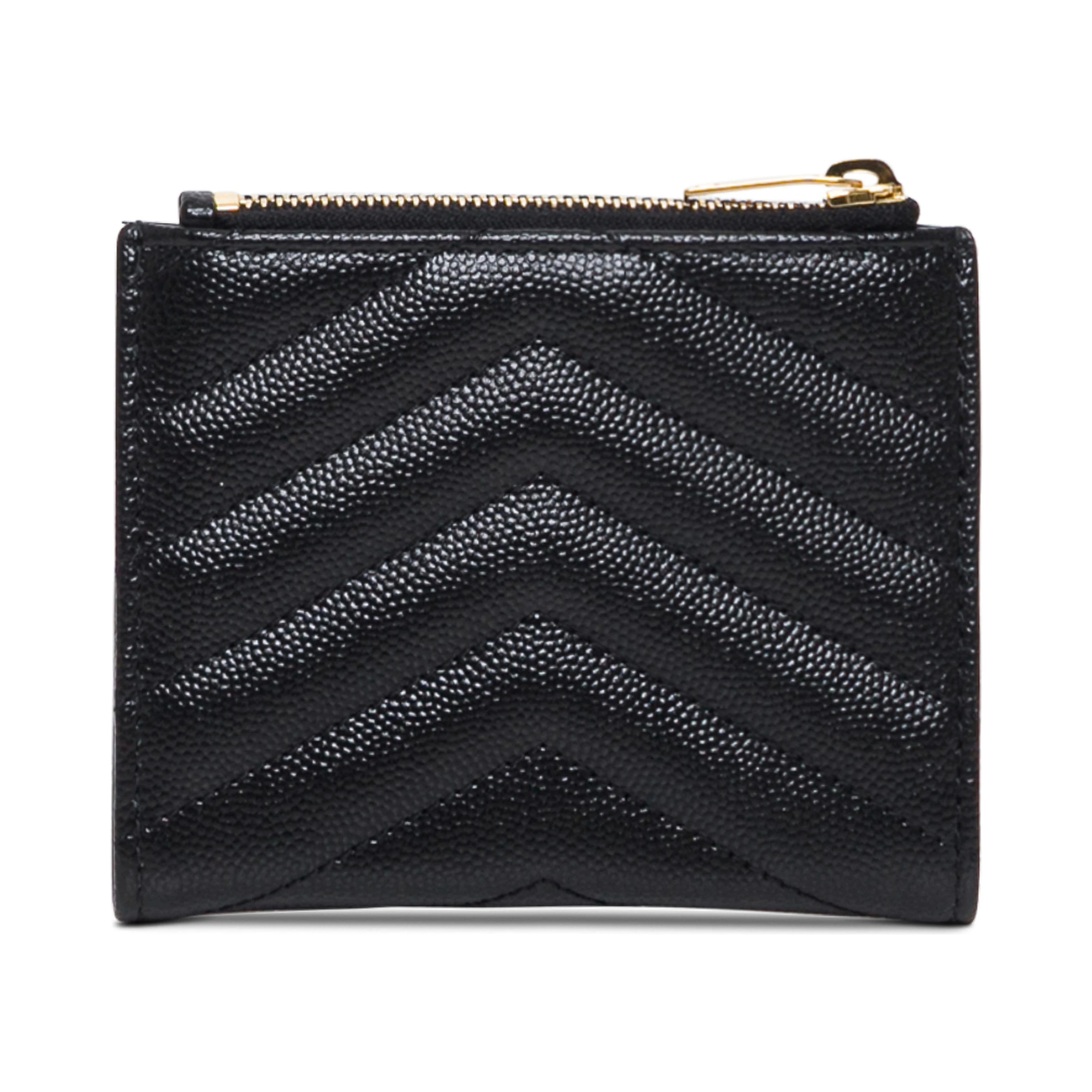 Wallet Chevron with Metal Logo in Black Leather for Women