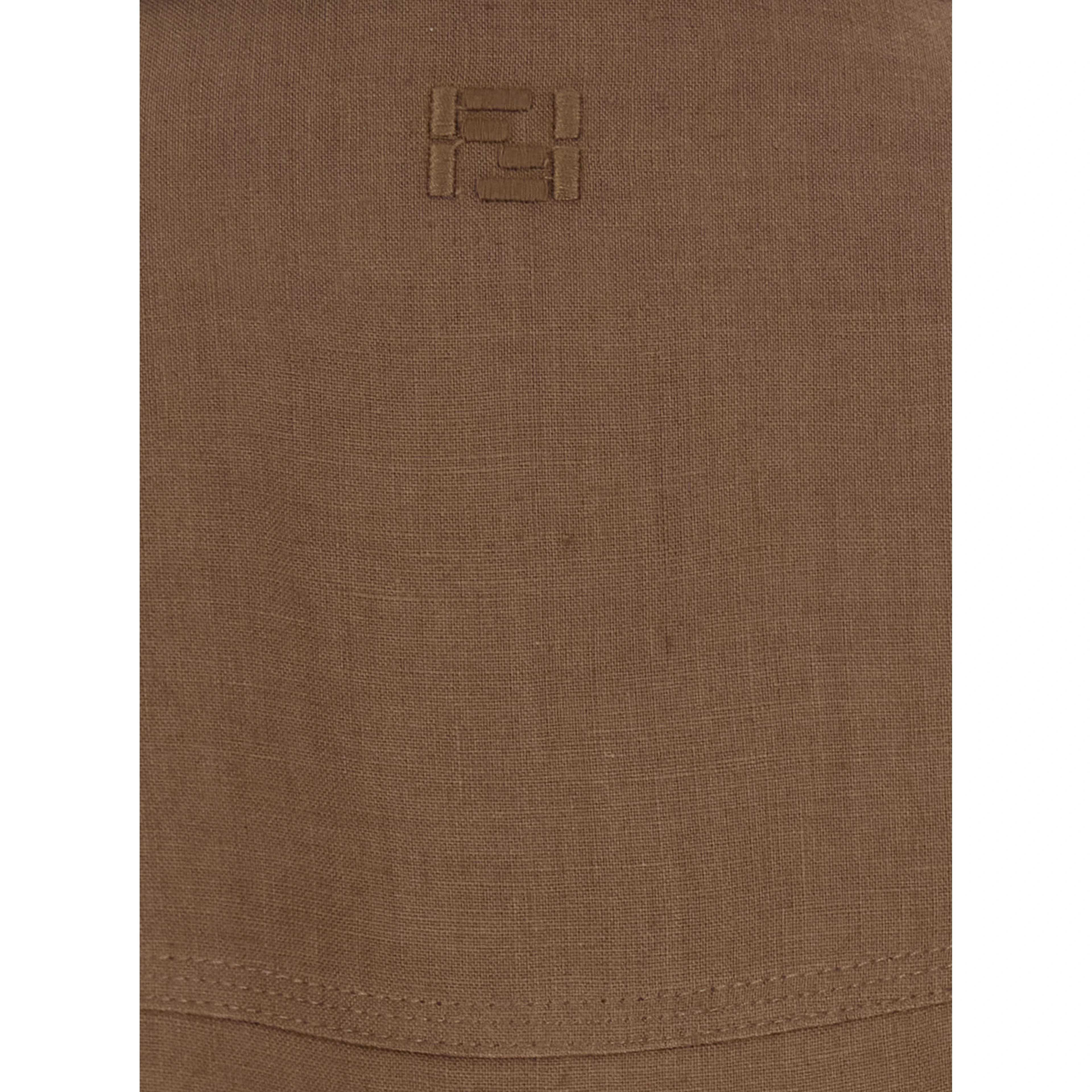Brown Jacket with Classic Collar and Four Patch Pockets on the Front in Linen for Men
