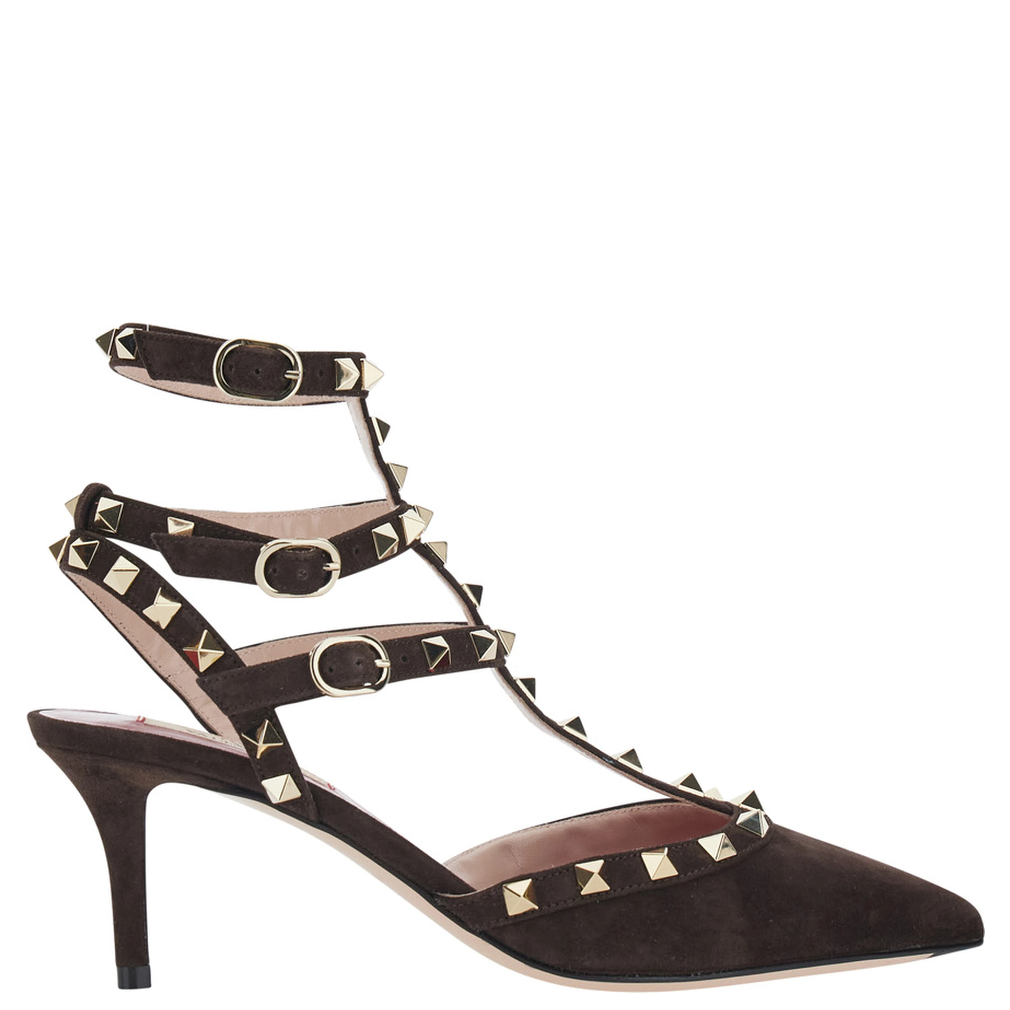 Brown pumps all-over Rockstud in suede for women