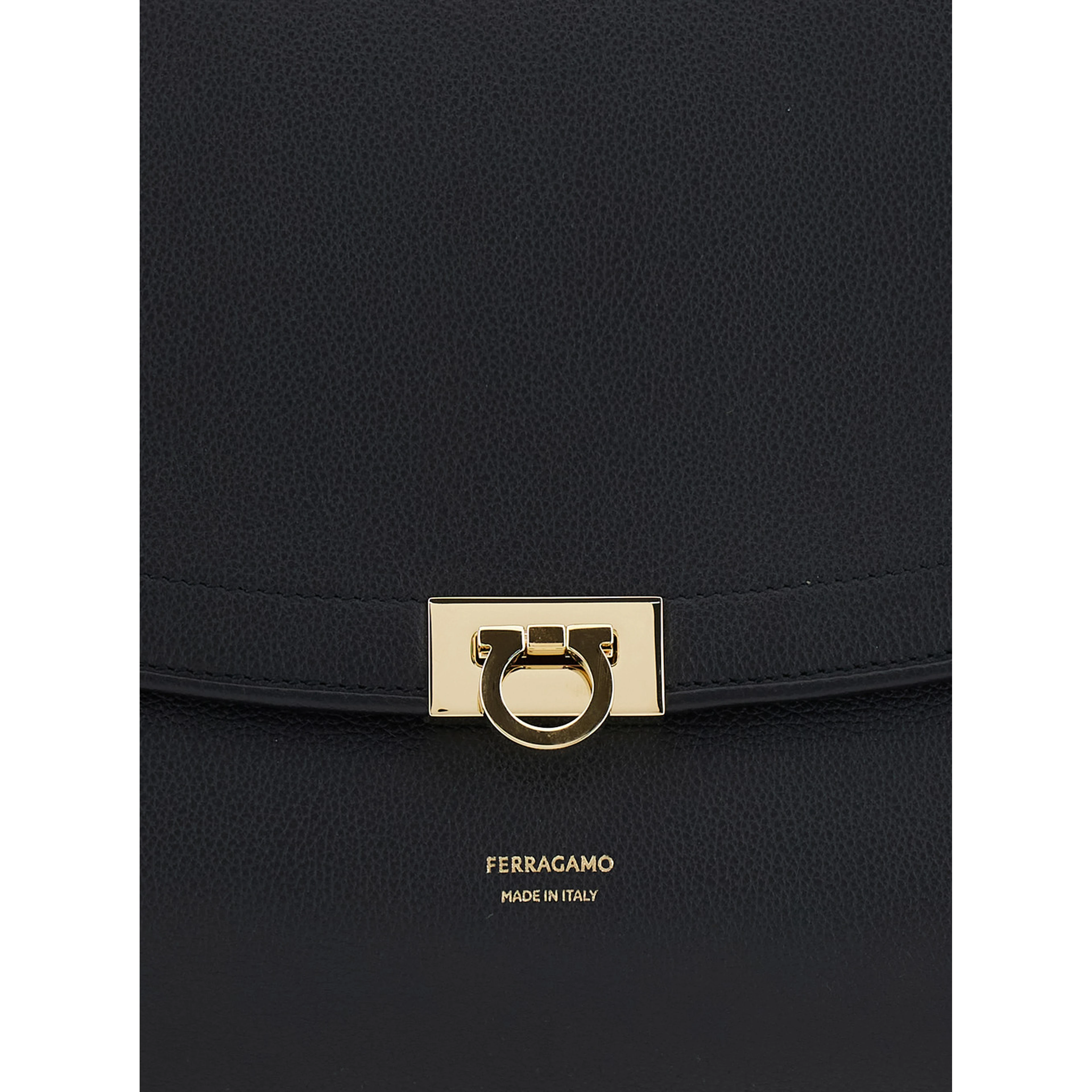 Black Shoulder bag with adjustable strap and Gancini buckle closure in leather for women