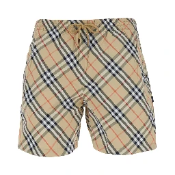 beige Swim shorts with check motif in Tech Fabric men
