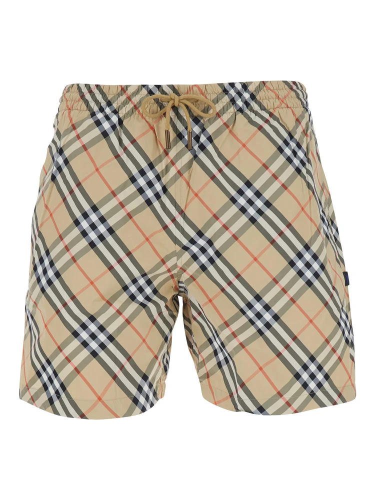 beige Swim shorts with check motif in Tech Fabric men