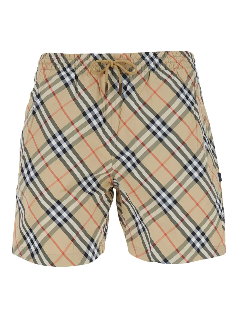 beige Swim shorts with check motif in Tech Fabric men