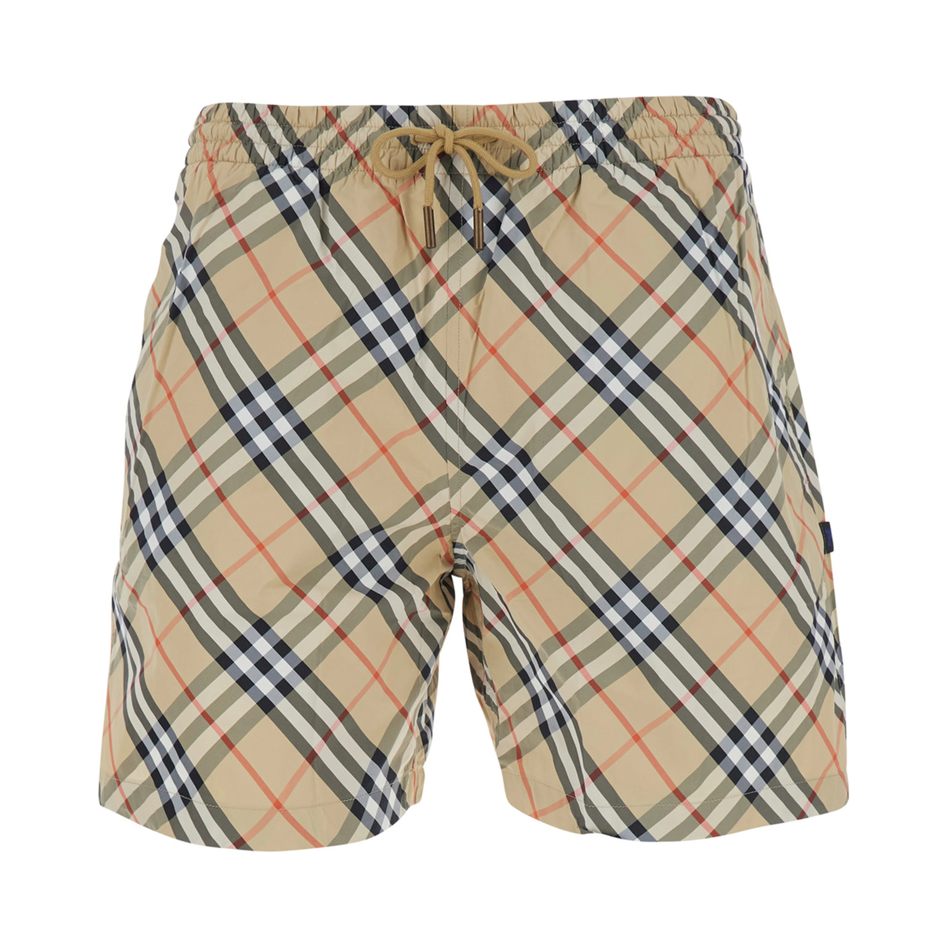 beige Swim shorts with check motif in Tech Fabric men