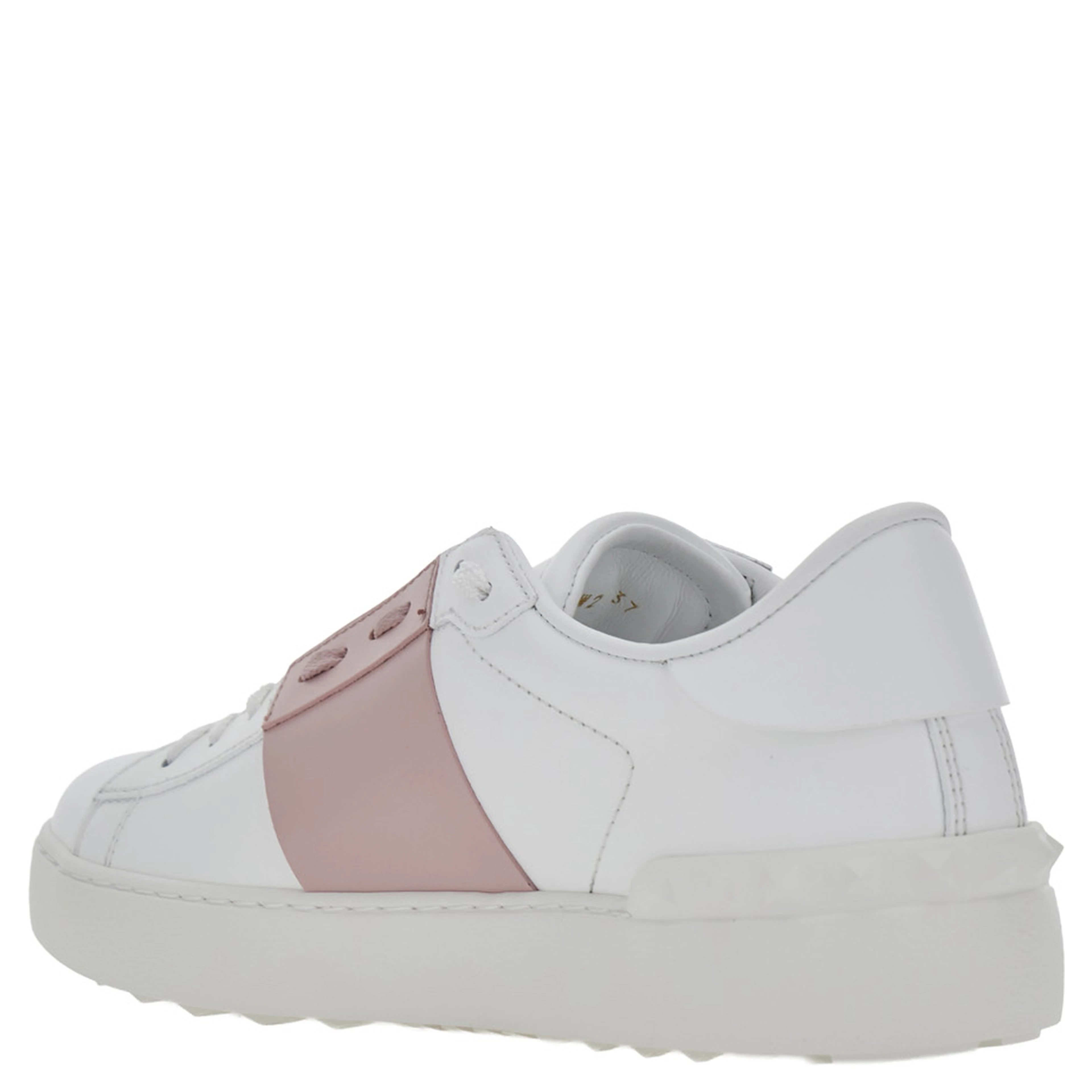 Open White Sneakers with Contrasting Pink Side Detail in Leather for Women