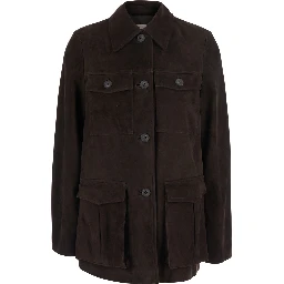 Penny Brown Jacket with classic collar in suede for women