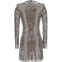 silver colored Dress with draping and applied jewels all-over in Tech Fabric Women