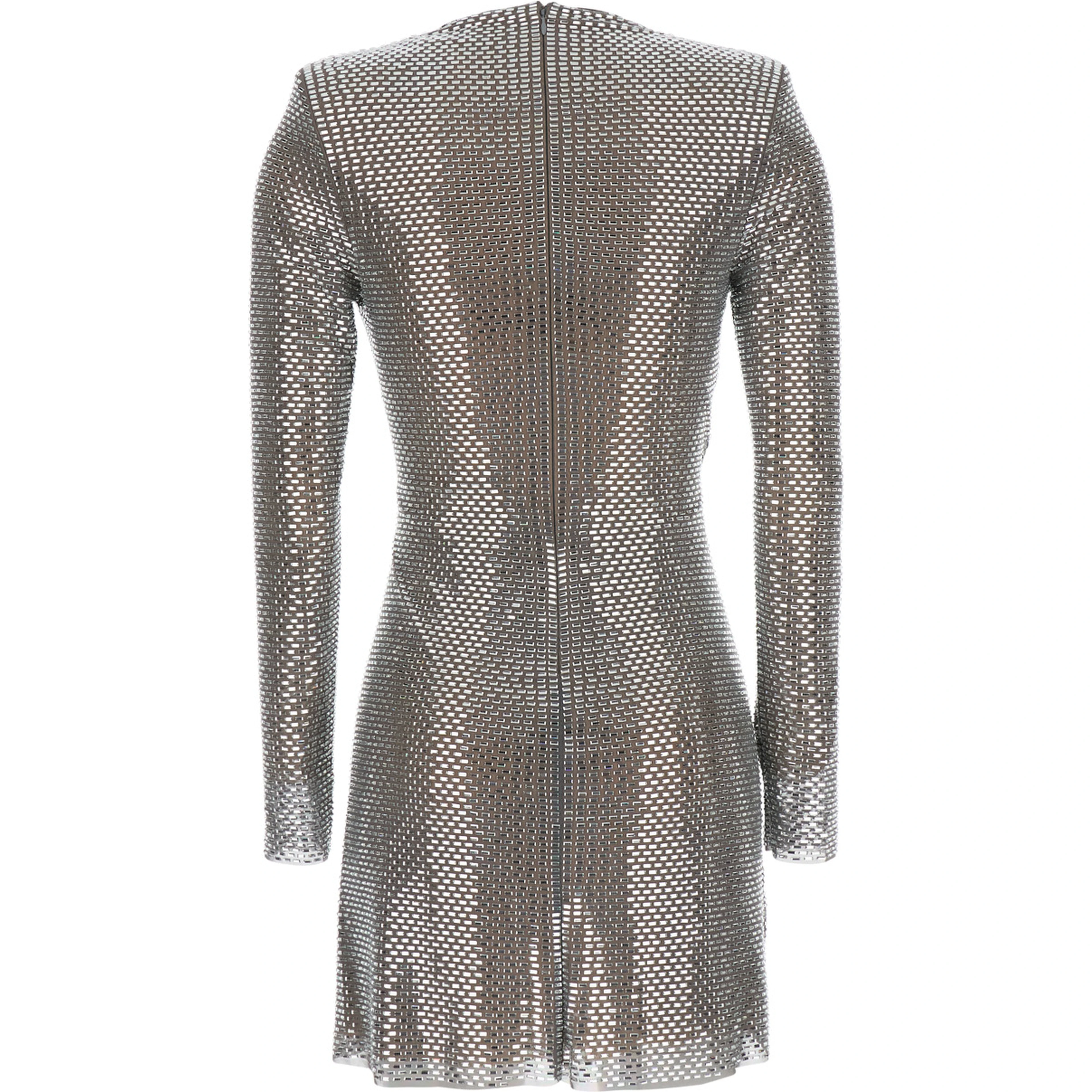 silver colored Dress with draping and applied jewels all-over in Tech Fabric Women