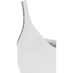 white Top with V-neck and Monile details on the edges in cotton for women
