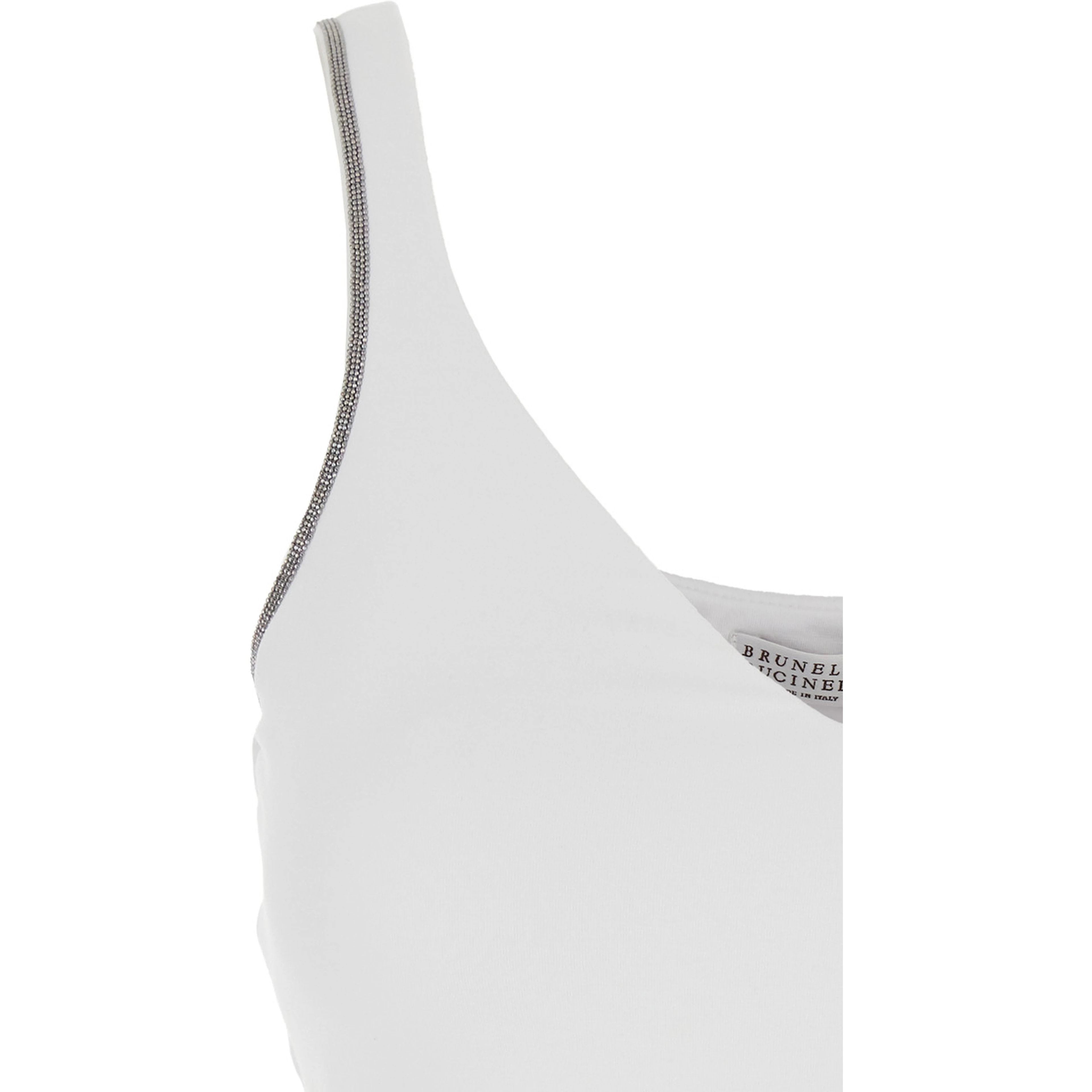 white Top with V-neck and Monile details on the edges in cotton for women