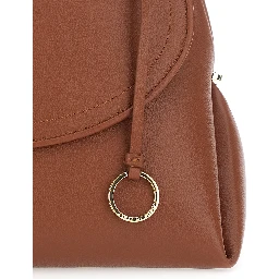 Brown Shoulder Bag with Gancini Buckle and Adjustable, Removable Shoulder Strap in Leather for Women