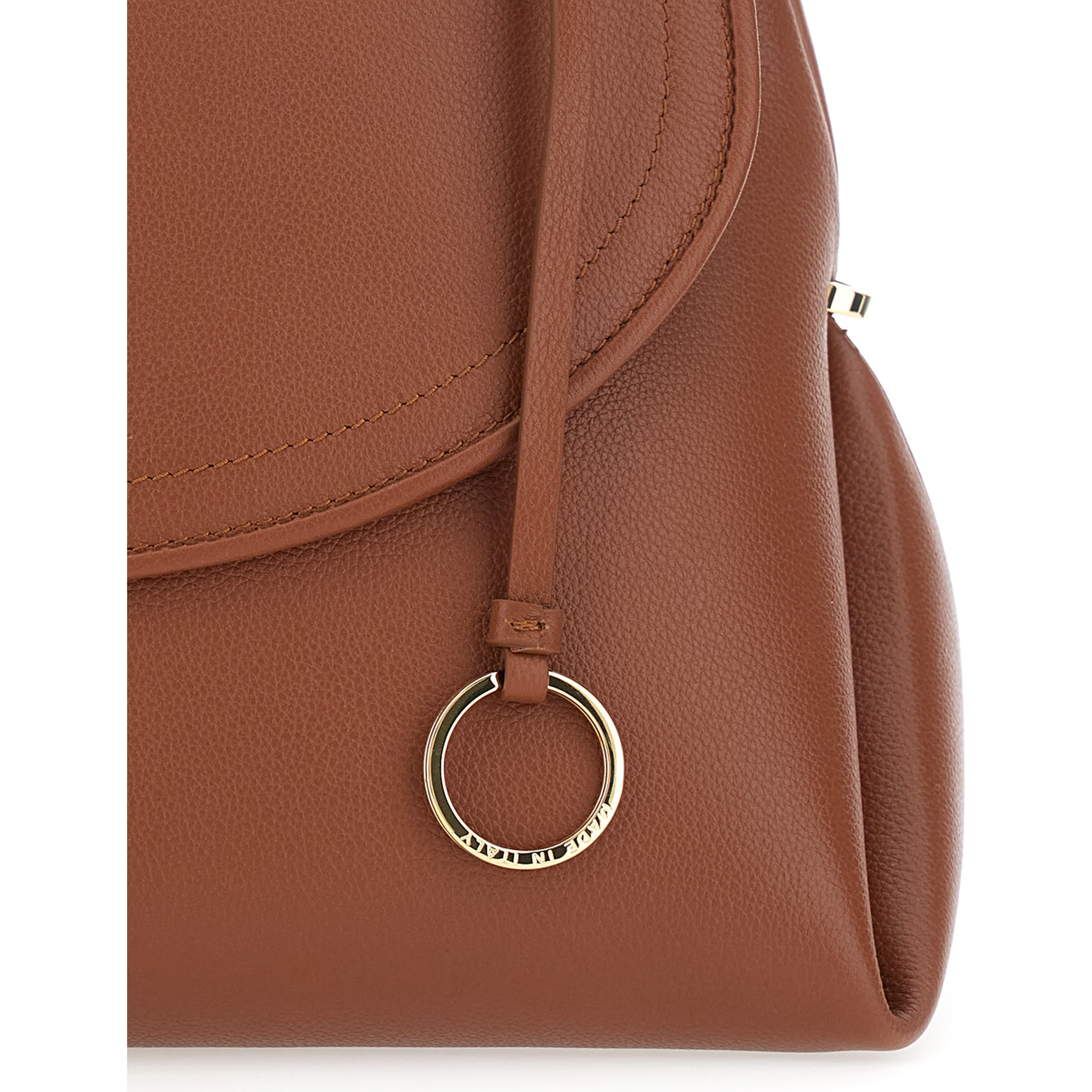 Brown Shoulder Bag with Gancini Buckle and Adjustable, Removable Shoulder Strap in Leather for Women