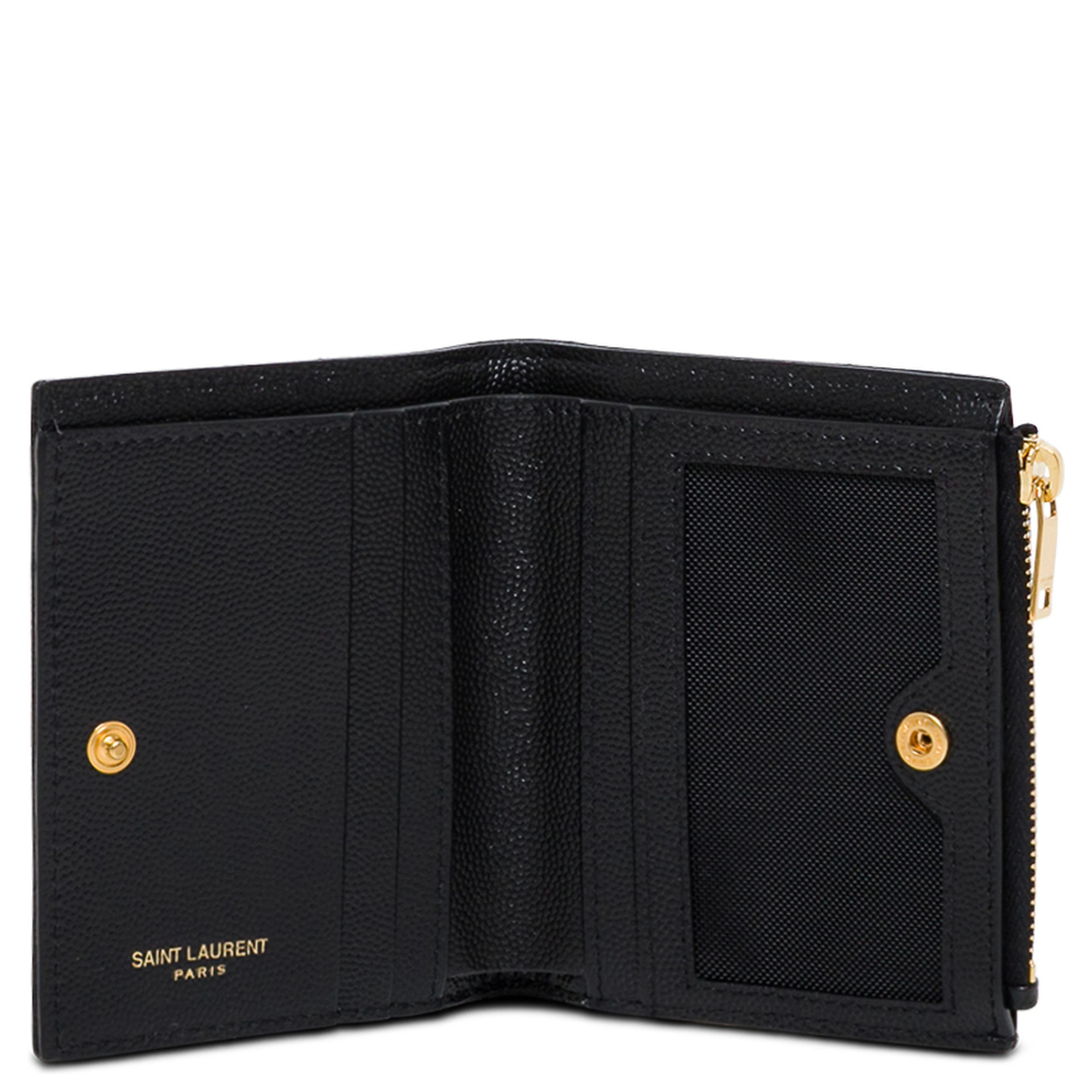 Wallet Chevron with Metal Logo in Black Leather for Women