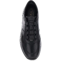 Red Dot Black Low Top Sneakers with Red Dot Detail on the Heel and Logo Lettering on the Tongue in Leather for Men