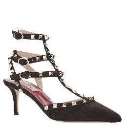 Brown pumps all-over Rockstud in suede for women