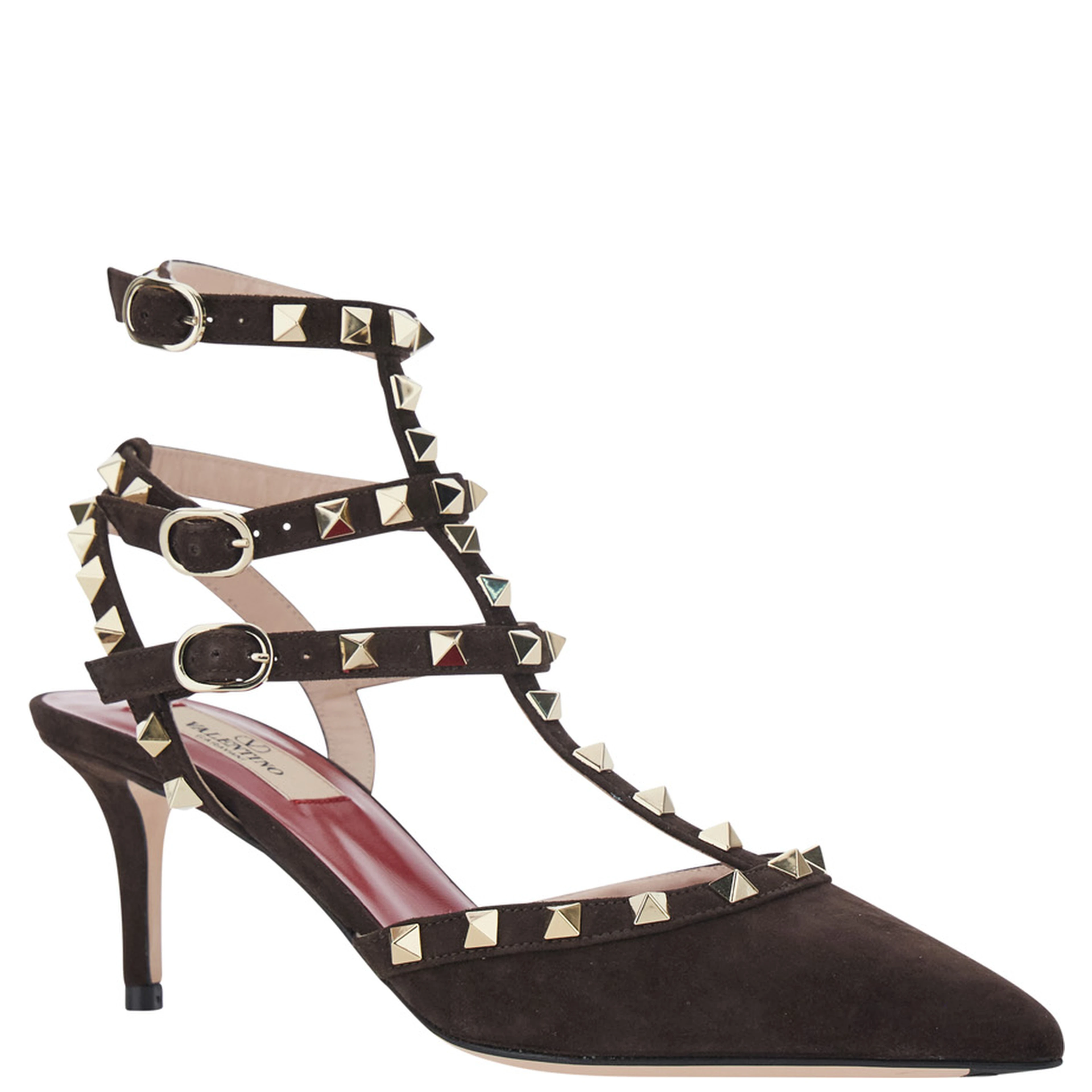 Brown pumps all-over Rockstud in suede for women