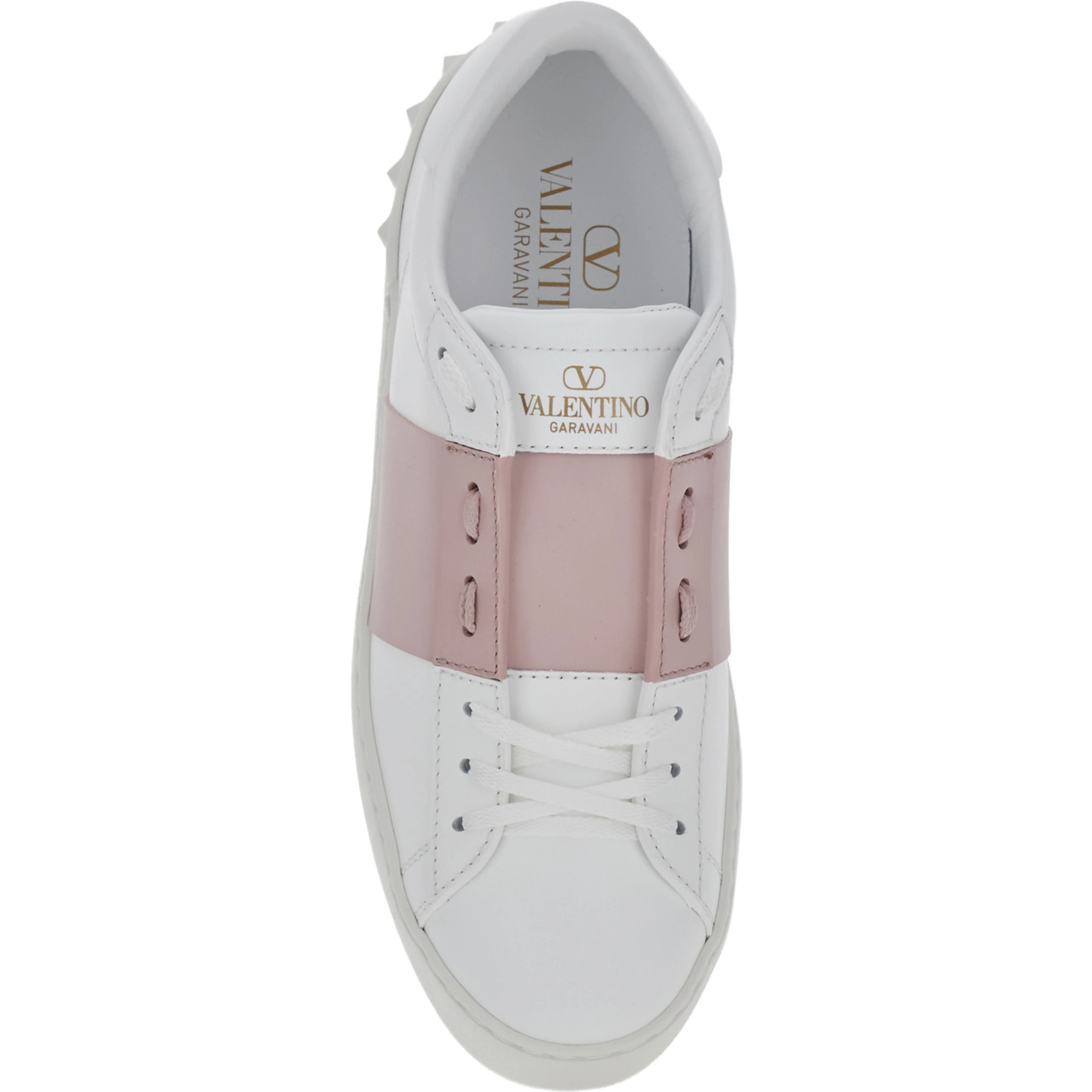 Open White Sneakers with Contrasting Pink Side Detail in Leather for Women