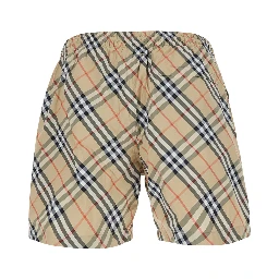 beige Swim shorts with check motif in Tech Fabric men