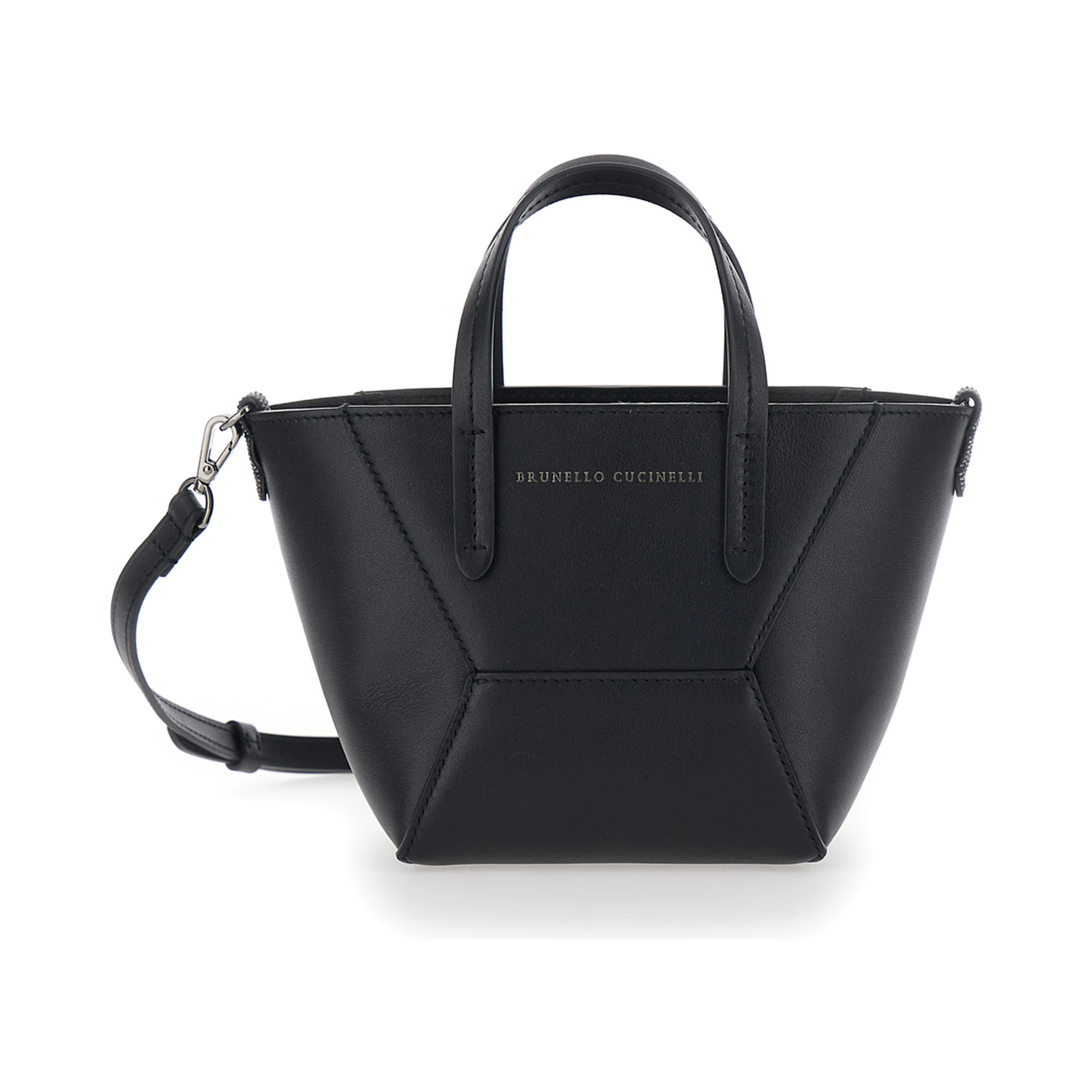 Duo Black Mini Bag with adjustable and removable shoulder strap and Logo lettering on the front in leather for women