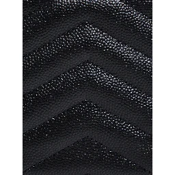 Wallet Chevron with Metal Logo in Black Leather for Women