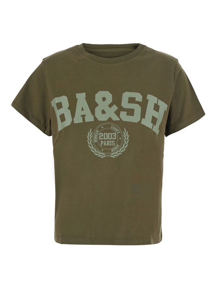 IONI green T-shirt with short sleeves and logo on the front in cotton for women