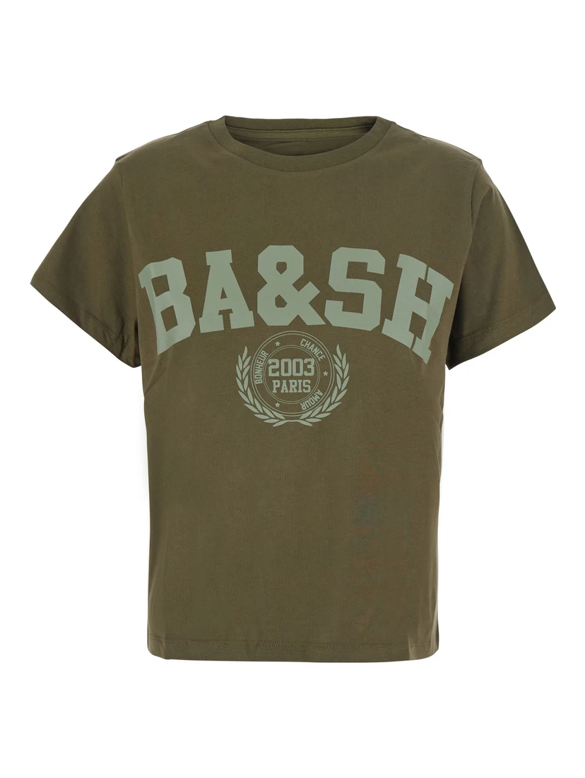 IONI green T-shirt with short sleeves and logo on the front in cotton for women