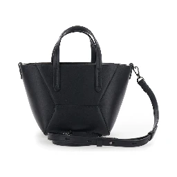 Duo Black Mini Bag with adjustable and removable shoulder strap and Logo lettering on the front in leather for women
